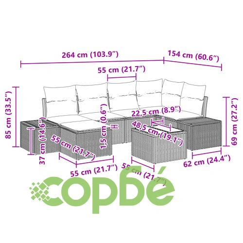 Комплект градински диван от кафяв полиратан с възглавници - 7 части ➤ топ цена ➤ sorbe.bg