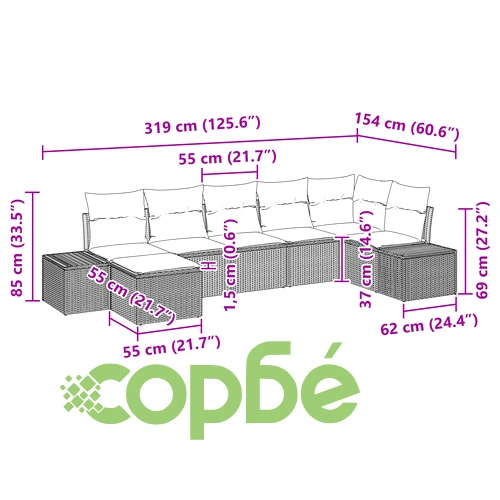 7-частен градински комплект от полиратан с възглавници - кафяв ➤ топ цена ➤ sorbe.bg