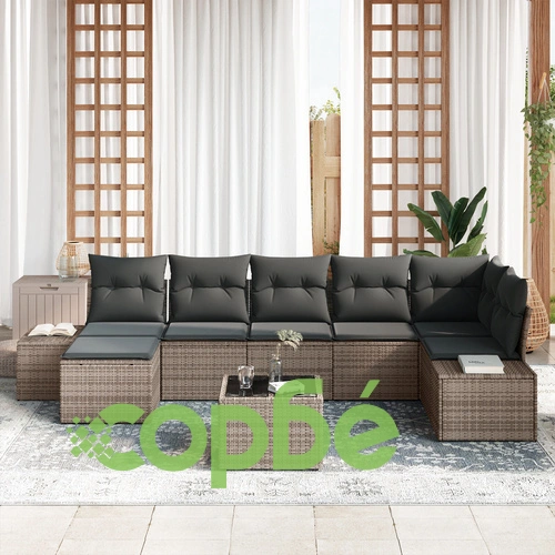 7 Части Градински Диван Комплект с Възглавници от Черен Полиратан ➤ топ цена ➤ sorbe.bg