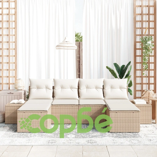 6-частов градински комплект от полиратан с възглавници, бежов ➤ топ цена ➤ sorbe.bg