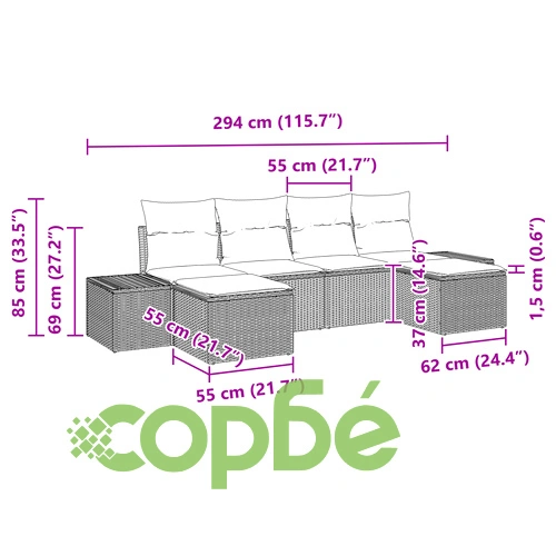 6-частов градински комплект от полиратан с възглавници, бежов ➤ топ цена ➤ sorbe.bg
