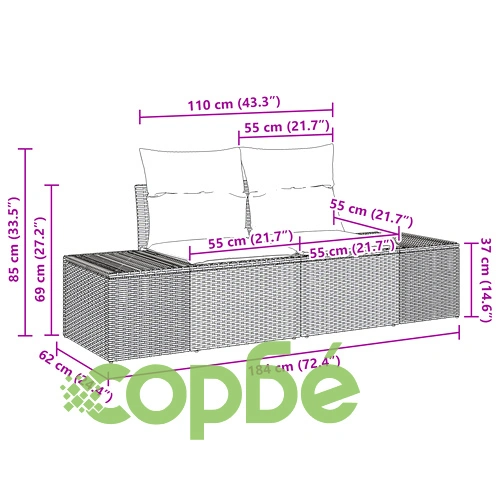Градински диван комплект от 6 части от естествен ратан в кафяво и кремаво ➤ топ цена ➤ sorbe.bg