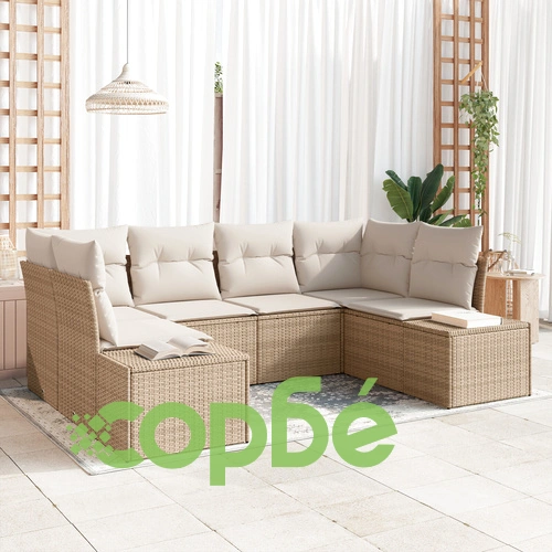6-Частен Градински Комплект от Полиратан с Възглавници - Бежов ➤ топ цена ➤ sorbe.bg