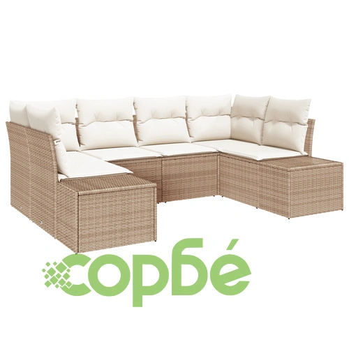 6-Частен Градински Комплект от Полиратан с Възглавници - Бежов ➤ топ цена ➤ sorbe.bg