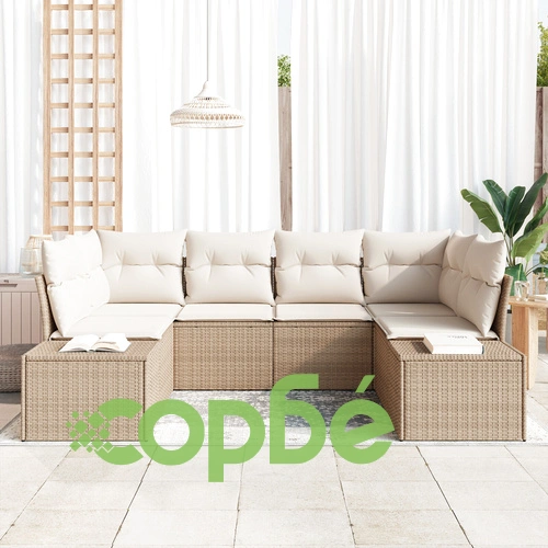 6-Частен Градински Комплект от Полиратан с Възглавници - Бежов ➤ топ цена ➤ sorbe.bg