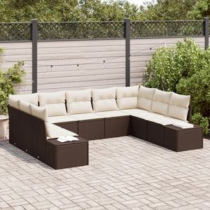 Комплект градински мебели от 9 части - кафяв полиратан с кремави възглавници
