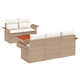 Градински диван комплект от полиестерен ратан и акация с възглавници, бежов