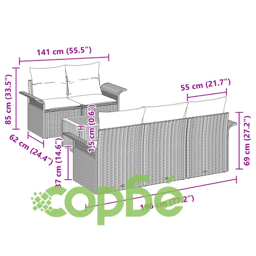 Градински диван комплект от полиестерен ратан и акация с възглавници, бежов ➤ топ цена ➤ sorbe.bg