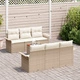 7-Частен Градински Диван Сет с Възглавници от Полиратан и Акациево Дърво, Бежов