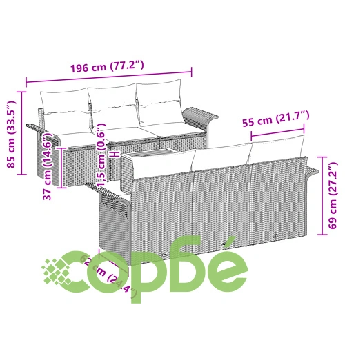 7-Частен Градински Диван Сет с Възглавници от Полиратан и Акациево Дърво, Бежов ➤ топ цена ➤ sorbe.bg