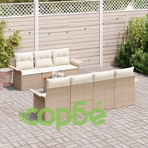8-частен градински диван комплект от полиратан с възглавници - Бежов ➤ топ цена ➤ sorbe.bg