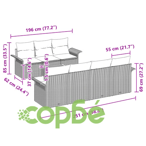 8-частен градински диван комплект от полиратан с възглавници - Бежов ➤ топ цена ➤ sorbe.bg