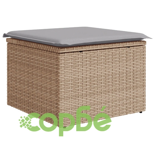 6 Части Градински Диван Комплект от Полиратан и Акация с Бежови Възглавници ➤ топ цена ➤ sorbe.bg