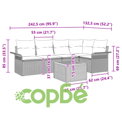 6-частен градински комплект от полиратан с възглавници - Черен с акациева дървесина ➤ топ цена ➤ sorbe.bg