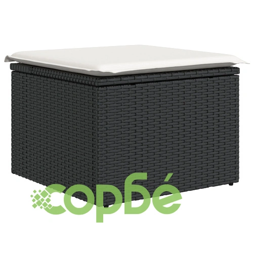 7 части комплект градински диван от полиратан и акация с възглавници - Черен ➤ топ цена ➤ sorbe.bg