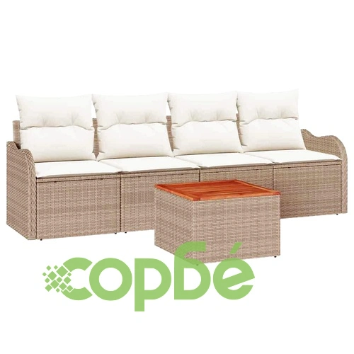 Градински комплект мебели 5 части с възглавници бежов полиратан ➤ топ цена ➤ sorbe.bg