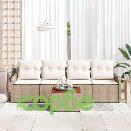 Градински комплект мебели 5 части с възглавници бежов полиратан ➤ топ цена ➤ sorbe.bg