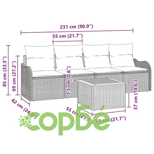 Градински комплект мебели 5 части с възглавници бежов полиратан ➤ топ цена ➤ sorbe.bg