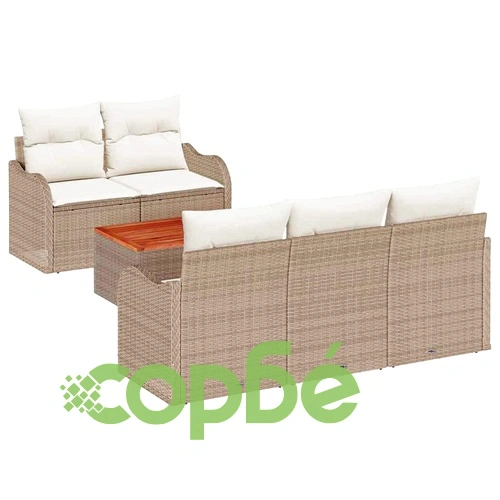 Градински комплект мебели 6 части с възглавници бежов полиратан акация ➤ топ цена ➤ sorbe.bg