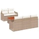 Градински комплект мебели 6 части с възглавници бежов полиратан акация
