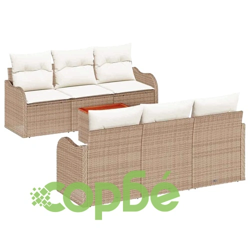 Градински комплект мебели 7 части полиратан бежов с възглавници ➤ топ цена ➤ sorbe.bg