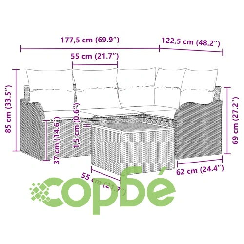 Градински комплект мебели 5 части полиратан бежов с възглавници ➤ топ цена ➤ sorbe.bg