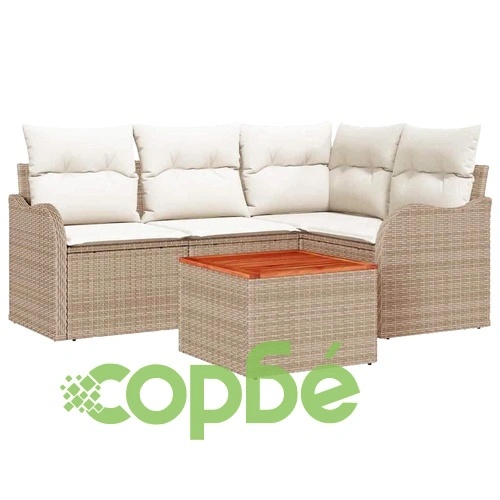 Градински комплект мебели 5 части полиратан бежов с възглавници ➤ топ цена ➤ sorbe.bg