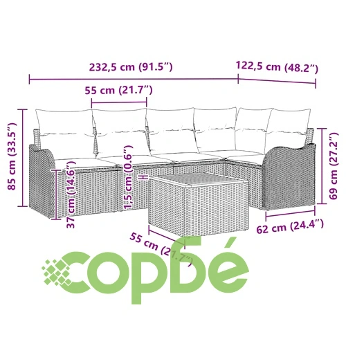 Градински диван комплект 6 части с възглавници бежов полиратан ➤ топ цена ➤ sorbe.bg