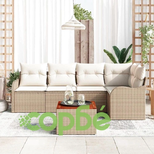Градински диван комплект 6 части с възглавници бежов полиратан ➤ топ цена ➤ sorbe.bg