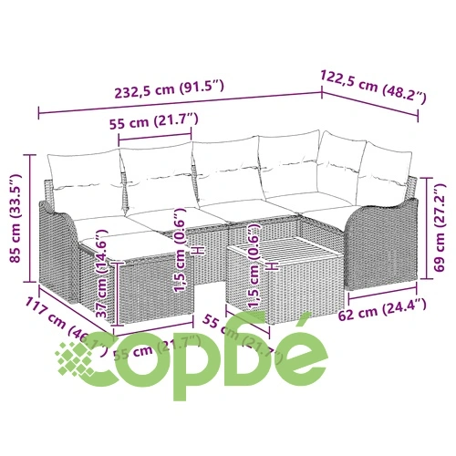 Градински диван комплект 7 части бежов полиратан с възглавници ➤ топ цена ➤ sorbe.bg