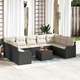 Градински диван комплект 10 части черен полиратан с възглавници