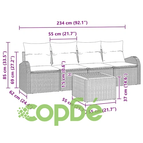 Градински комплект мебели 5 части полиратан бежов с възглавници 55x55 см ➤ топ цена ➤ sorbe.bg