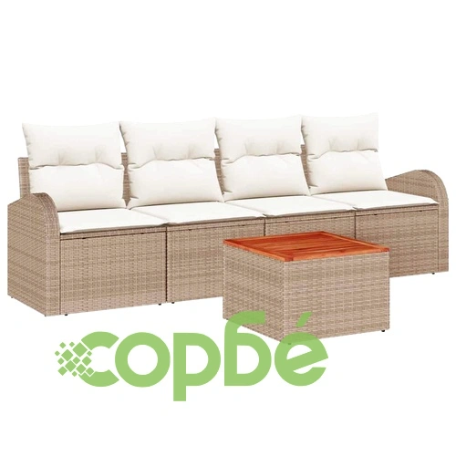 Градински комплект мебели 5 части полиратан бежов с възглавници 55x55 см ➤ топ цена ➤ sorbe.bg