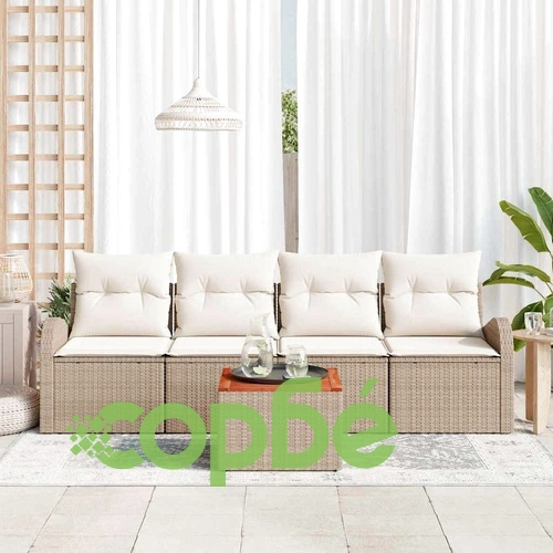 Градински комплект мебели 5 части полиратан бежов с възглавници 55x55 см ➤ топ цена ➤ sorbe.bg