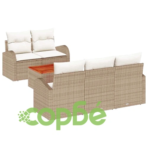Градински комплект мебели 6 части полиратан бежов с възглавници ➤ топ цена ➤ sorbe.bg