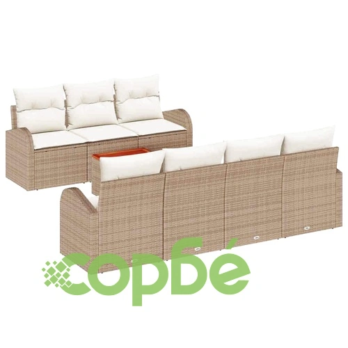 Градински комплект 8 части с възглавници бежов полиратан акация ➤ топ цена ➤ sorbe.bg