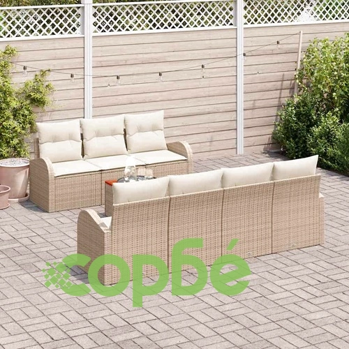 Градински комплект 8 части с възглавници бежов полиратан акация ➤ топ цена ➤ sorbe.bg