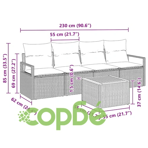 Градински комплект мебели 5 части с възглавници бежов полиратан и акация ➤ топ цена ➤ sorbe.bg