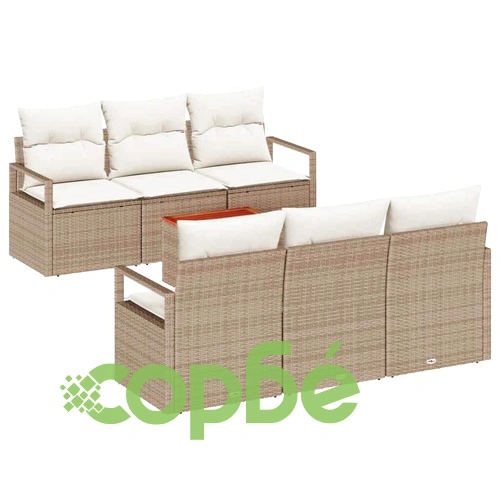 Градински комплект мебели 7 части с възглавници бежов полиратан акация ➤ топ цена ➤ sorbe.bg