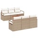 Градински комплект мебели 7 части с възглавници бежов полиратан акация
