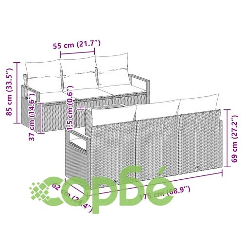 Градински комплект мебели 7 части с възглавници бежов полиратан акация ➤ топ цена ➤ sorbe.bg