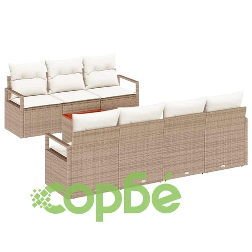 Градински диван комплект 8 части с възглавници бежов полиратан 55x55 см ➤ топ цена ➤ sorbe.bg