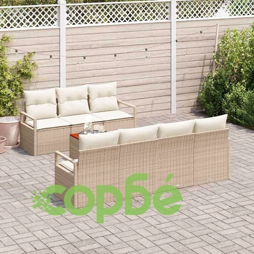 Градински диван комплект 8 части с възглавници бежов полиратан 55x55 см ➤ топ цена ➤ sorbe.bg
