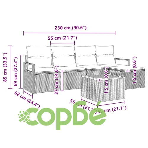 Градински комплект мебели 6 части с възглавници бежов полиратан ➤ топ цена ➤ sorbe.bg