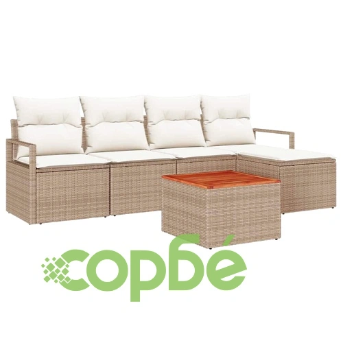 Градински комплект мебели 6 части с възглавници бежов полиратан ➤ топ цена ➤ sorbe.bg