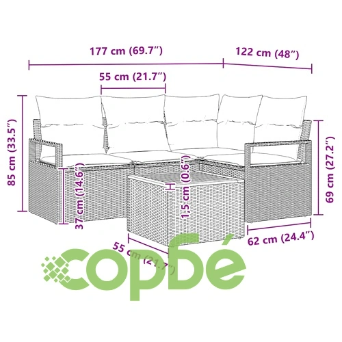 Градински комплект мебели 5 части с възглавници - бежов полиратан и акация ➤ топ цена ➤ sorbe.bg