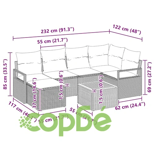 Градински комплект мебели 7 части с възглавници бежов полиратан ➤ топ цена ➤ sorbe.bg
