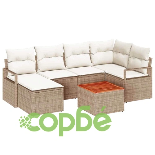 Градински комплект мебели 7 части с възглавници бежов полиратан ➤ топ цена ➤ sorbe.bg