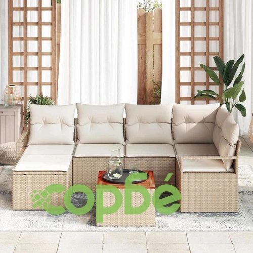 Градински комплект мебели 7 части с възглавници бежов полиратан ➤ топ цена ➤ sorbe.bg