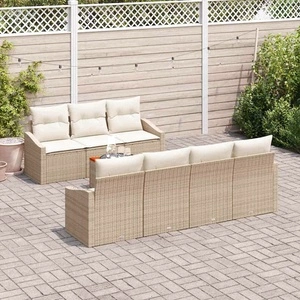 Градински комплект мебели 8 части с възглавници бежов полиратан и акация